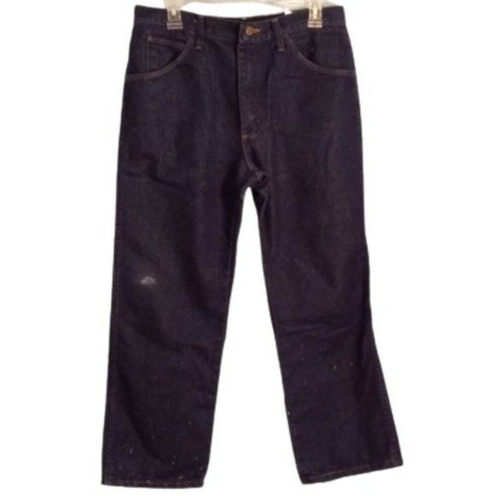 Wrangler 32 x 28 Jeans Mens Rugged Wear Blue Denim Straight Leg